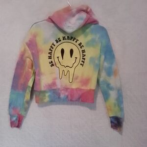 Tie-Dye Cropped Hoodie with Smiley Face